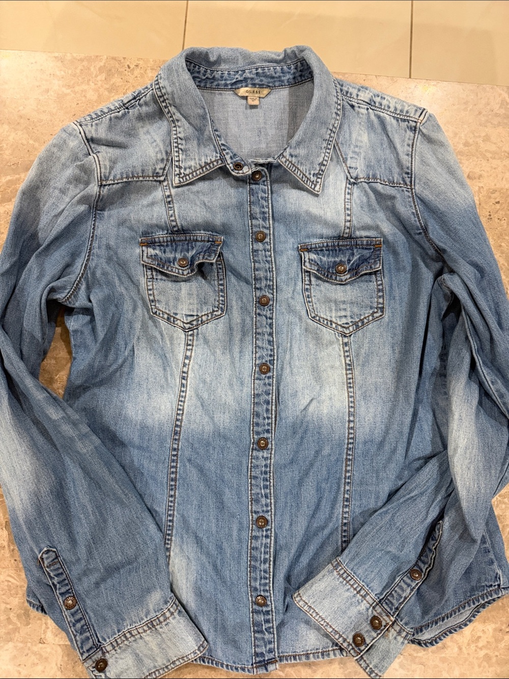 Guess Light Blue Denim Button-Down Shirt